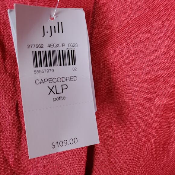 NEW J Jill 100% Linen Button Front Midi Dress XL Petite Cape Cod Red Sleeveless - Picture 4 of 13